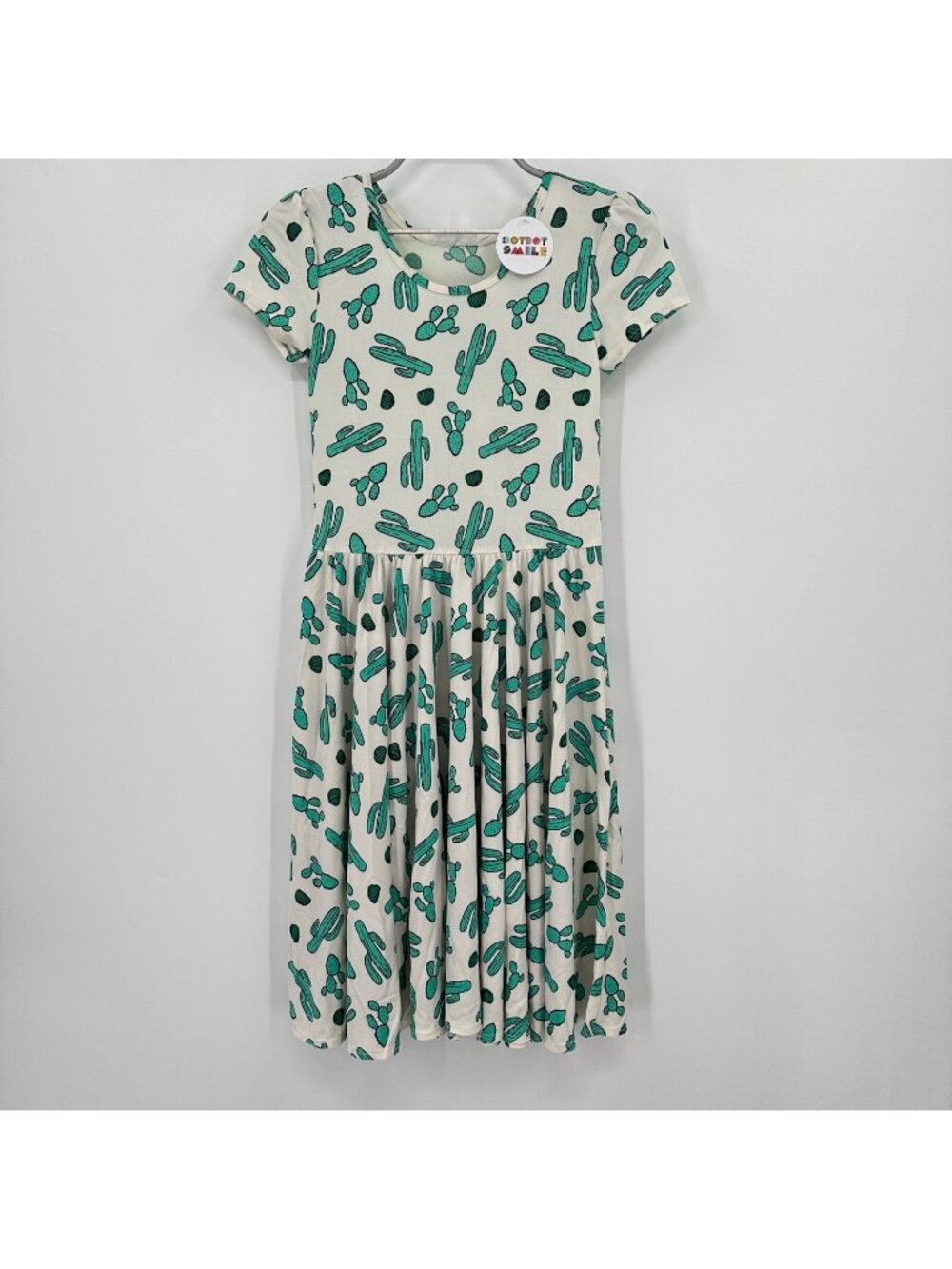 Dot Dot Smile Girl's Cap Sleeve Dress sz 11 Short Sleeve White Cactus Print NWT